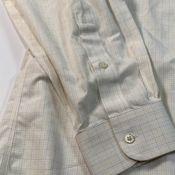 Jos A Bank Travelers Mens Button Up Shirt 17 - 33 Tailored Yellow Blue Check - Picture 2 of 5